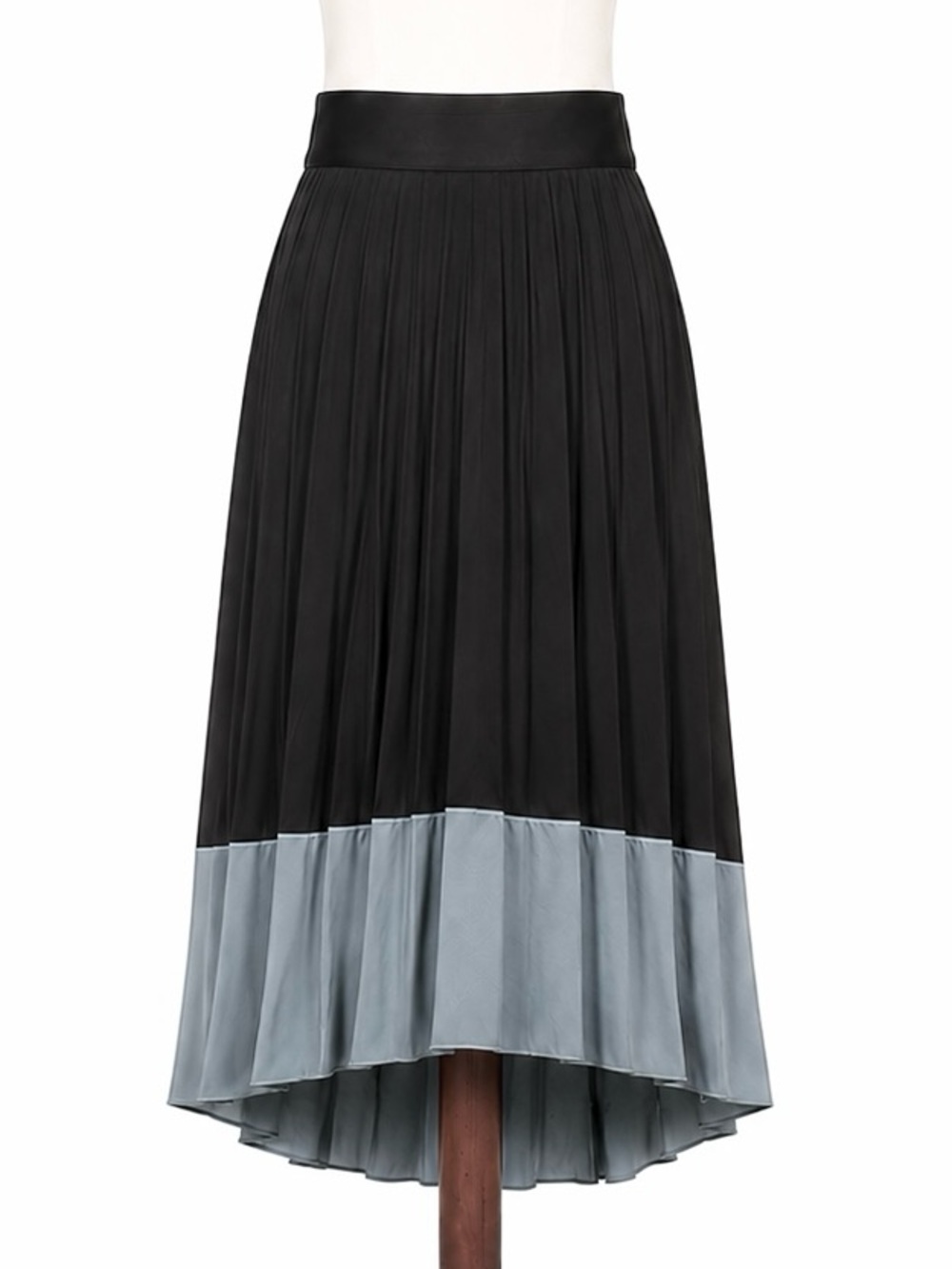 Athleta Black Pleated High-Low Skirt with Slate Blue Hem- M